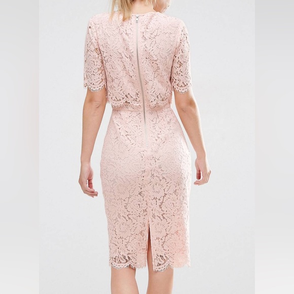 ASOS‎ Lace Crop Top Midi Pencil Dress Sz 0 Pink - Picture 7 of 15